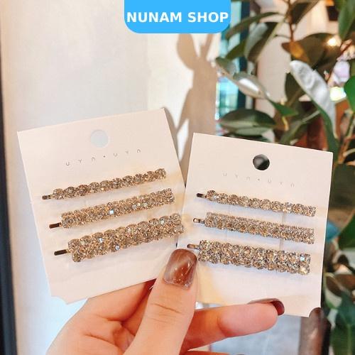 Set 3 kẹp tóc kim loại đính đá lấp lánh sáng đẹp idol hàn quốc Nunam Shop