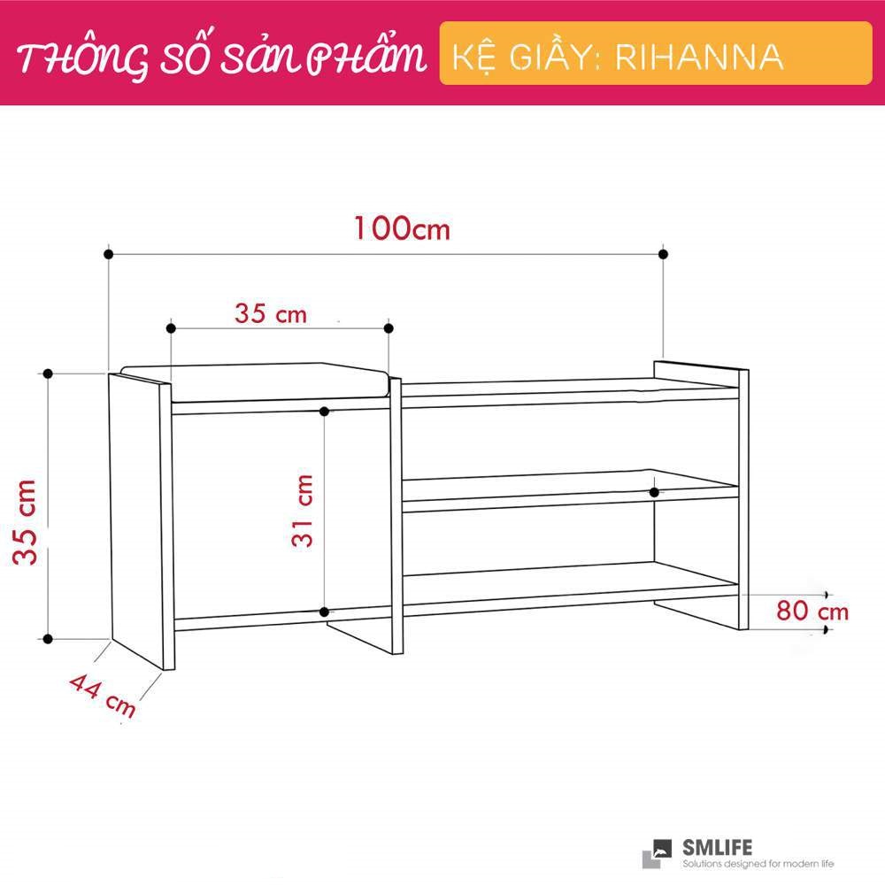 Kệ gỗ để giày hiện đại SMLIFE Rihanna | Gỗ MDF dày 17mm chống ẩm | D100xR44xC35cm