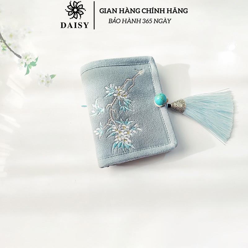 Ví ngắn cầm tay vải thêu tay tinh tế Phong cách cổ trang Ví tiền nữ thêu hoa mai Bóp đựng tiền, thẻ Daisy