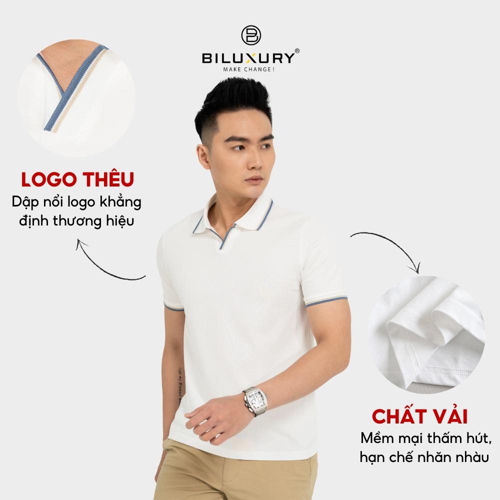 Áo Thun Polo Nam Biluxury 6APCT003TRK Hoạ Tiết Cổ Ve Lật Nẹp V Thanh Lịch Chất Vải Cá Sấu Pique Cao Cấp