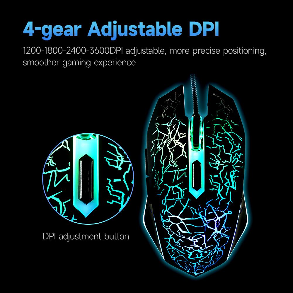 Wired Gaming Mouse Optical Mouse Game-level Engine Colorful Breathing Light 4-gear Adjustable DPI Ergonomic Mice White