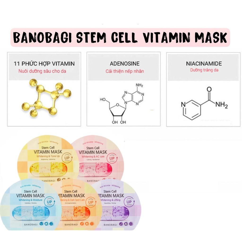 Hộp 10 Mặt Nạ Giấy Banobagi Stem Cell Vitamin Mask Whitening & Dark Spot Care (Caro Cam) 30ml/Miếng