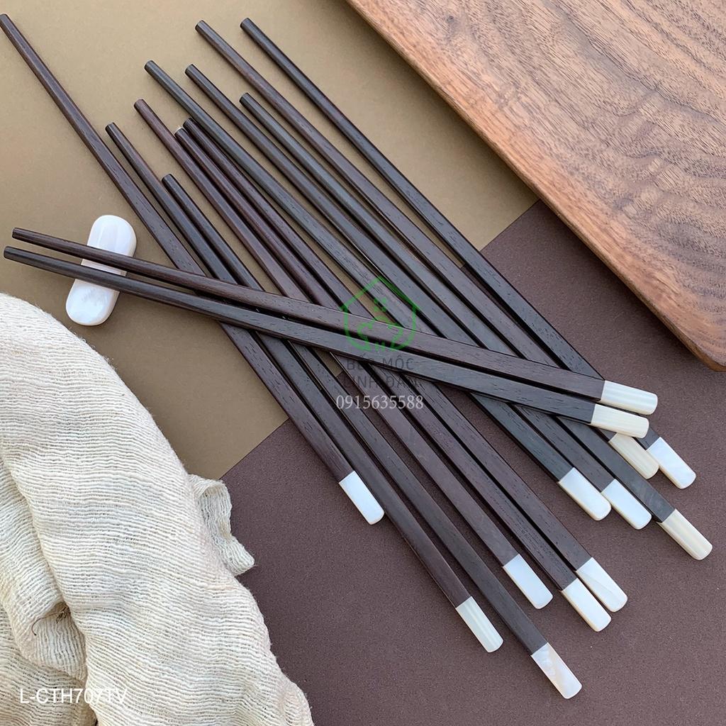 Đũa gỗ trắc tự nhiên đầu cẩn ốc biển nhập khẩu_Bộ 05 đôi vuông\