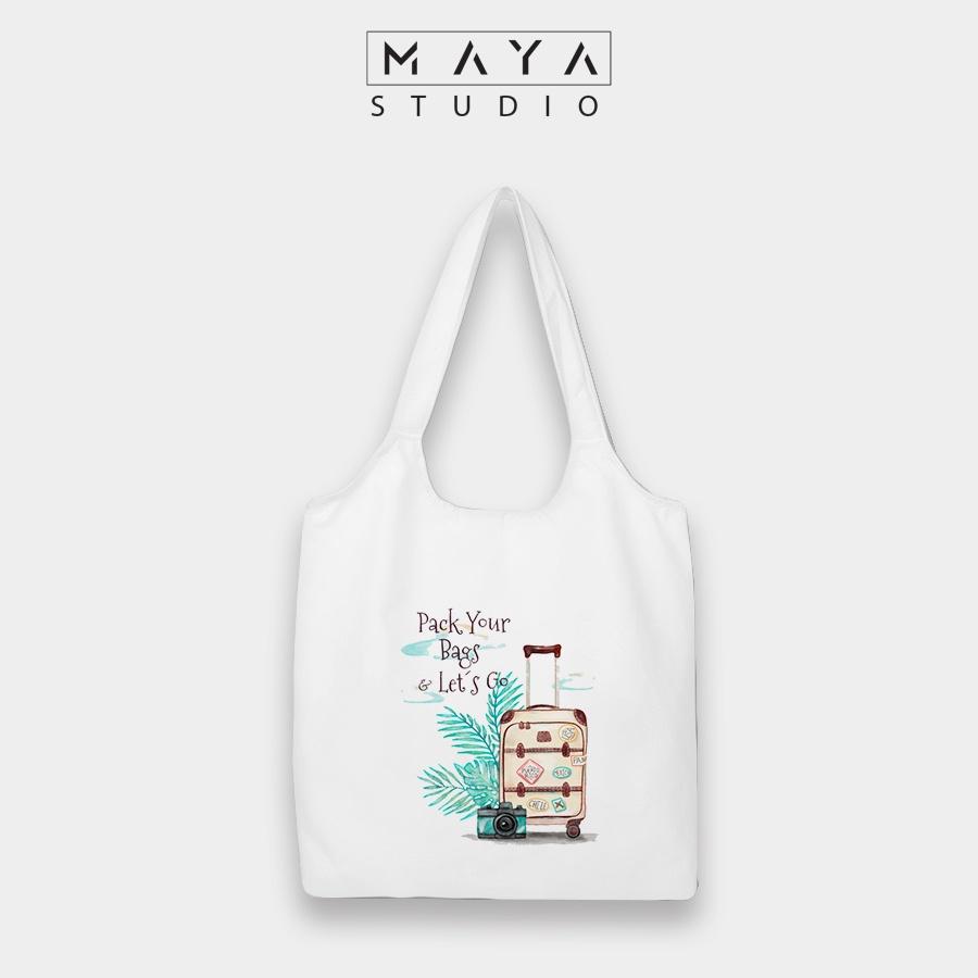 Album Túi tote BẦU MAYA vải Canvas uzzang LET TRAVEL phù hợp mọi lứa tuổi mang đi học đi chơi