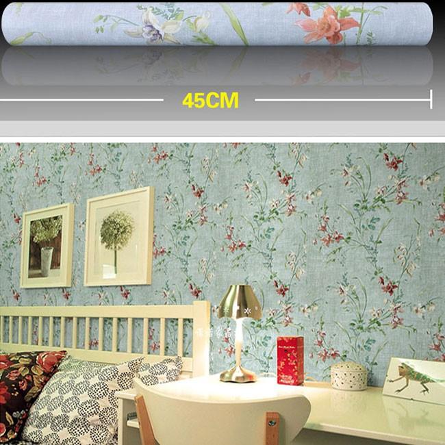5m Giấy Dán Tường cổ điển xanh không cần keo - khổ 0.45m