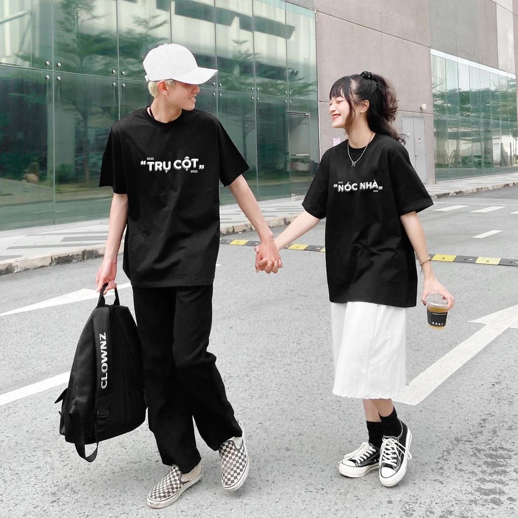 Áo đôi Trụ cột Nóc Nhà cực dễ thương, Áo cặp đen trắng tay lỡ form rộng mặc cực thoải mái giá siêu rẻ