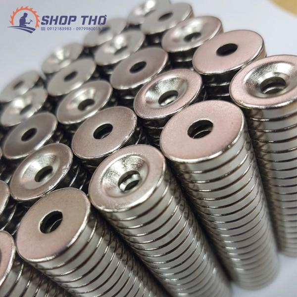 Nam châm trắng tròn có lỗ 25x5mm set 3 cái