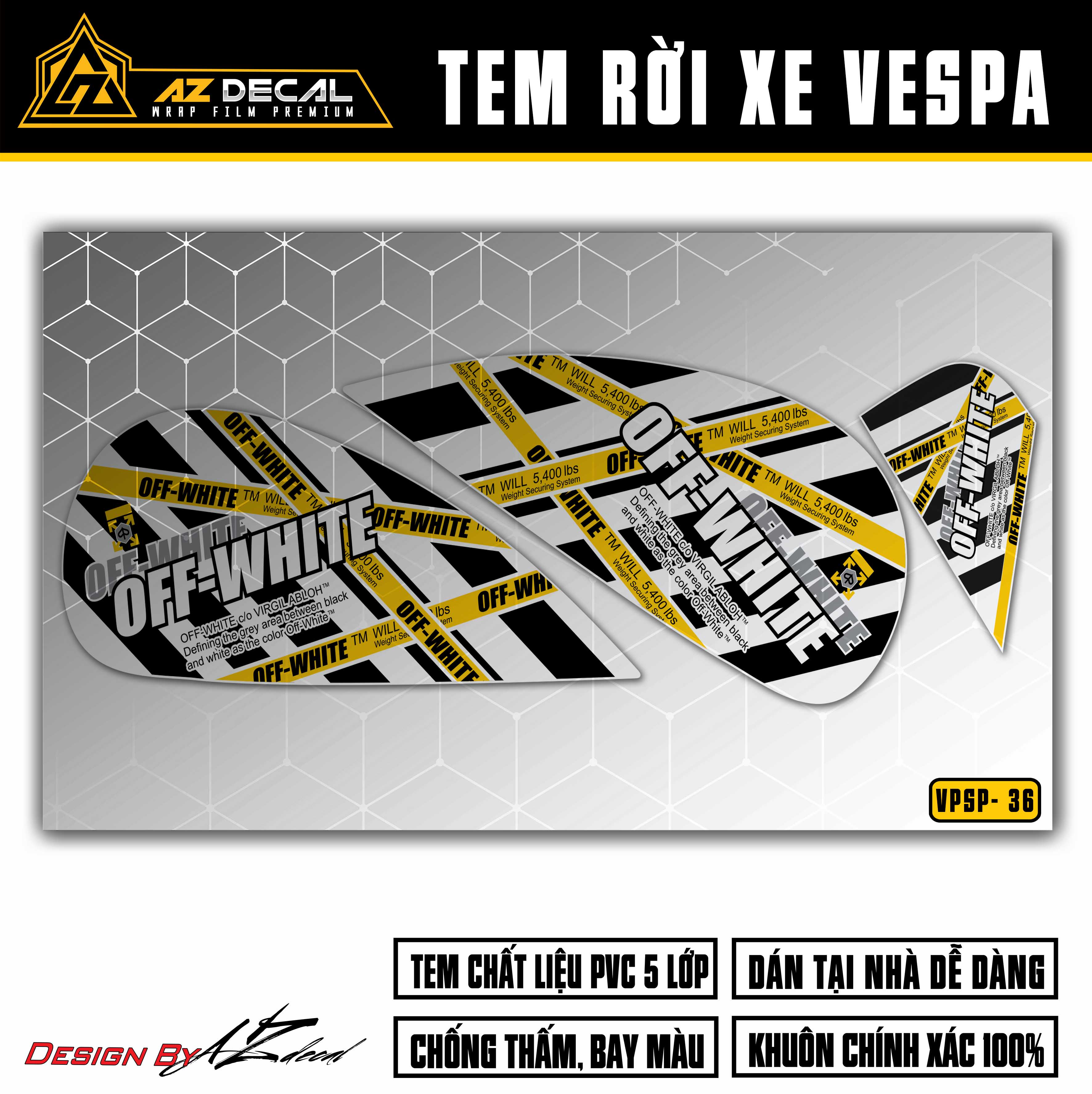 Tem Chế Xe Vespa Sprint / Primavera Mẫu Off-White Nghệ Thuật | VP36 | Decal Rời Dễ Dán, Chống Nước, Chống Phai Màu