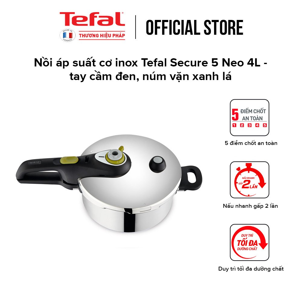 Nồi áp suất cơ inox Tefal Secure 5 Neo 4L, dùng cho mọi loại bếp - Hàng chính hãng