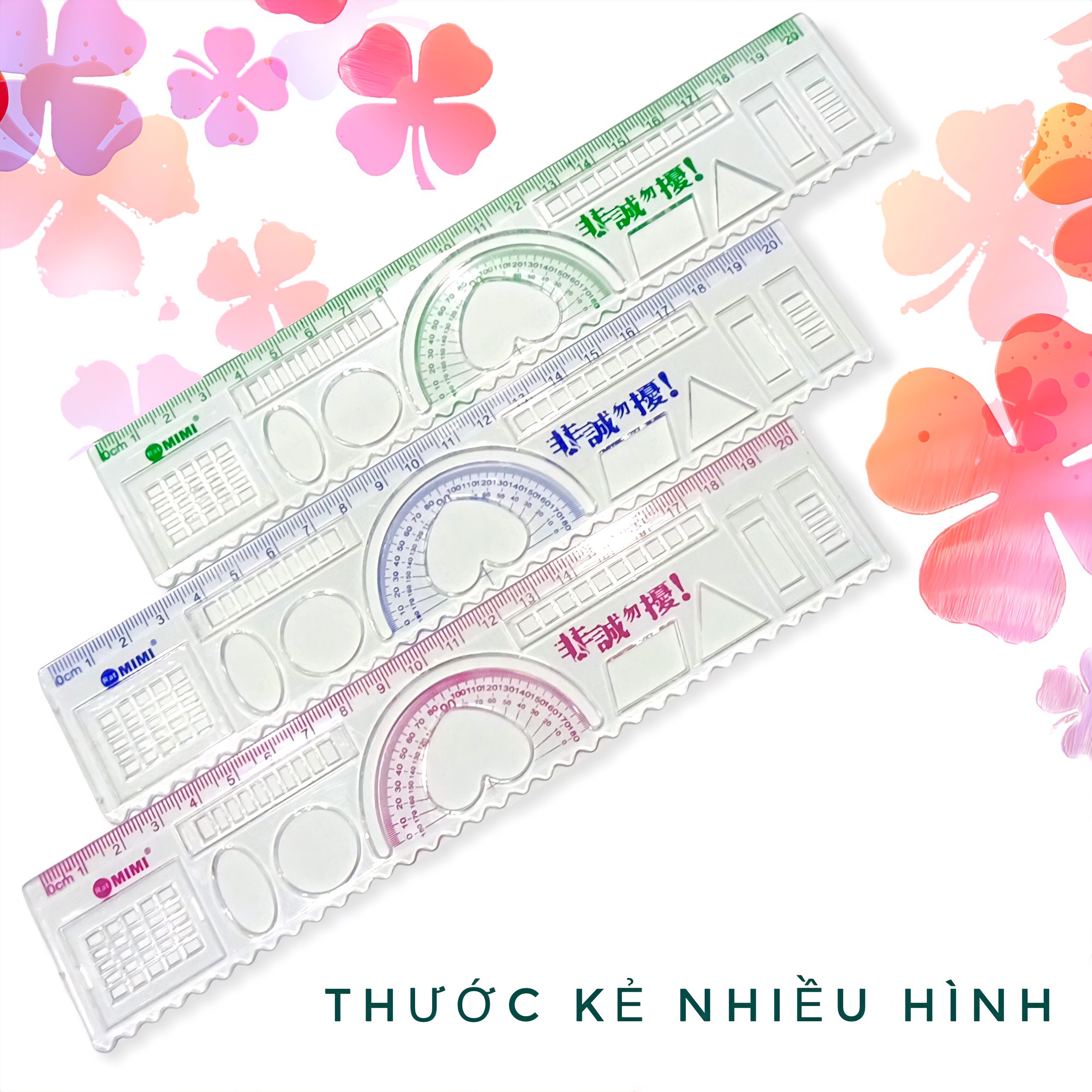 Thước 20cm trái tim nhiều màu, thước kẻ học sinh