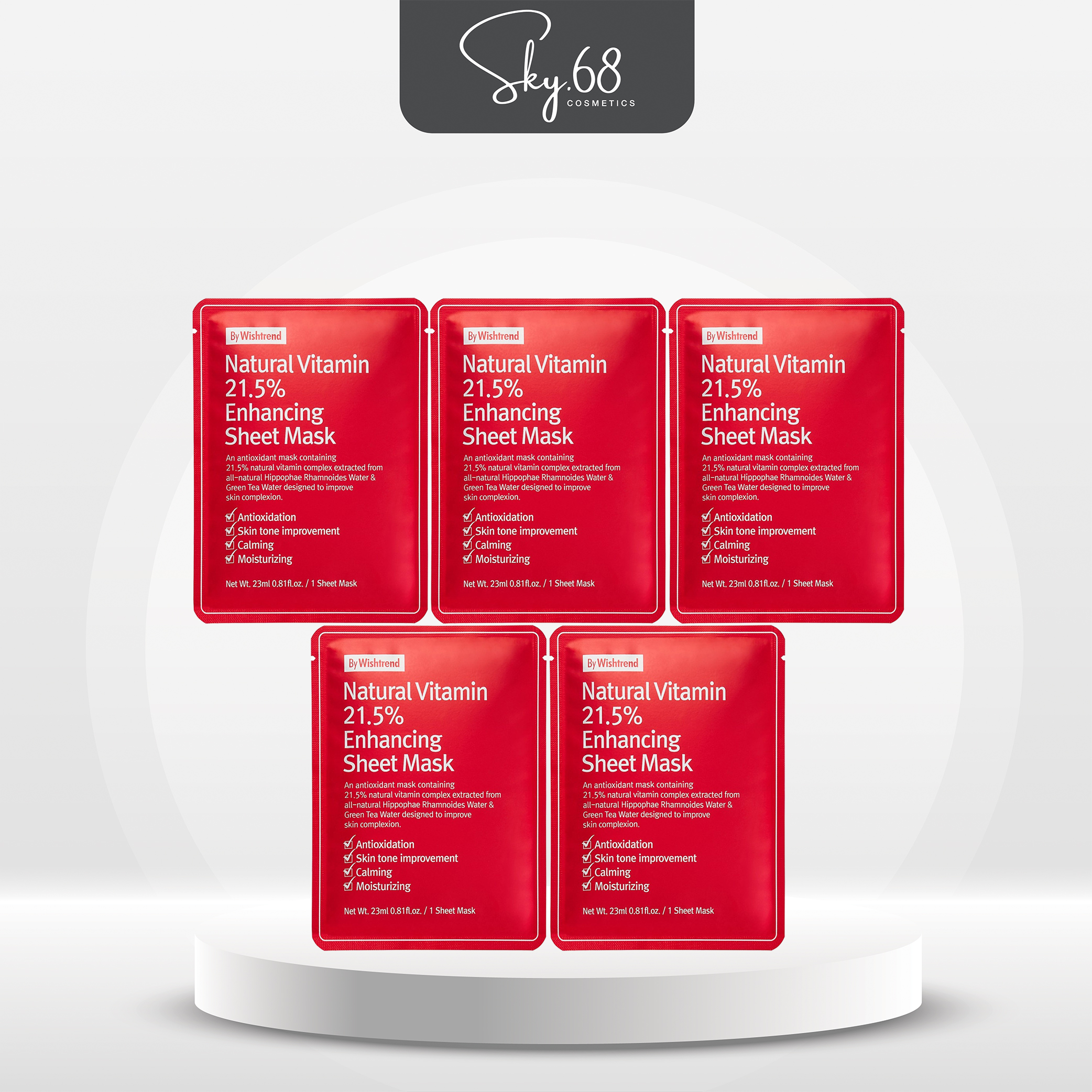 Combo 5 Mặt nạ giấy trắng da mờ thâm By Wishtrend Natural Vitamin C 21.5 Enhancing Sheet Mask 23ml