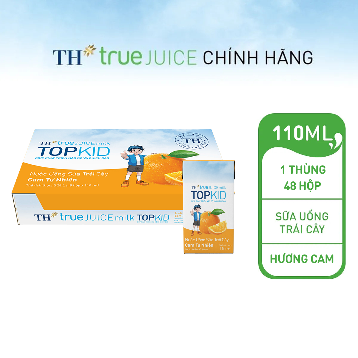 Thùng 48 hộp sữa trái cây TOPKID hương cam tự nhiên TH True Juice Milk 110ml (110ml x 48)