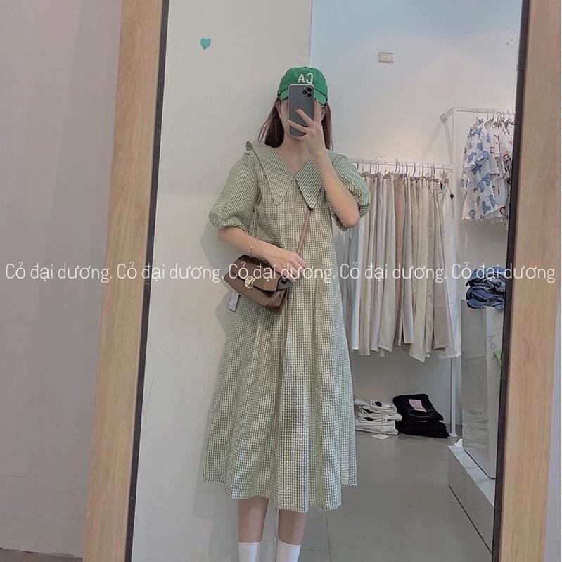 Váy kẻ tay bồng cổ bẻ 9475