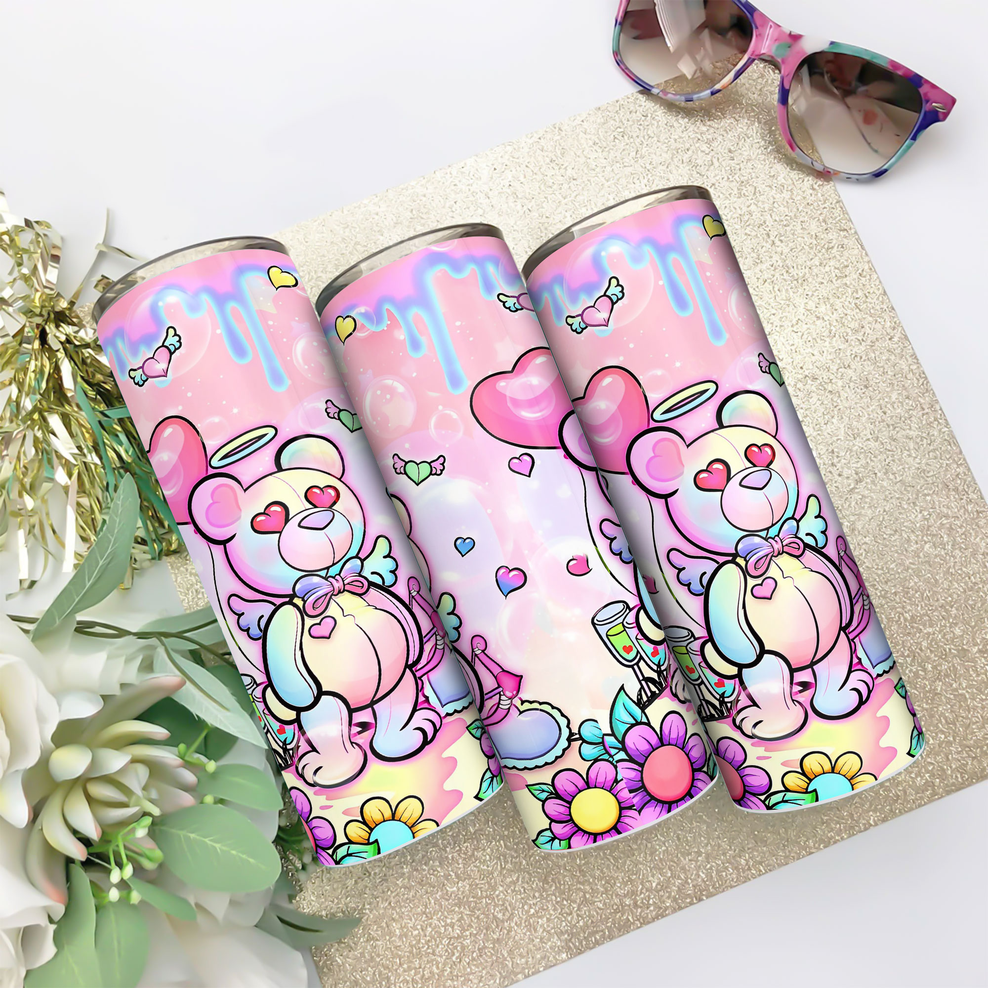Bình Giữ Nhiệt In Hình Gấu Hồng - Cốc Giữ Nhiệt Gấu Hồng - Bình Nước 2 Lớp Thép Không Gỉ SUS 304 - 600ml