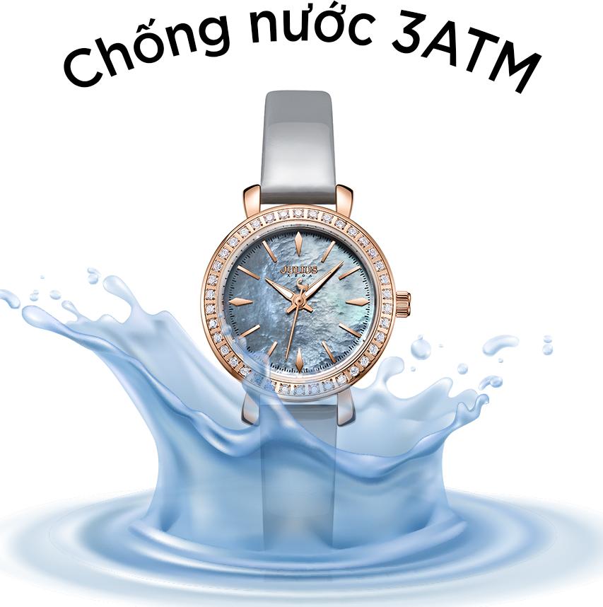 Đồng Hồ Nữ Julius Hàn Quốc JA-1079D Viền Đính Đá Dây Da