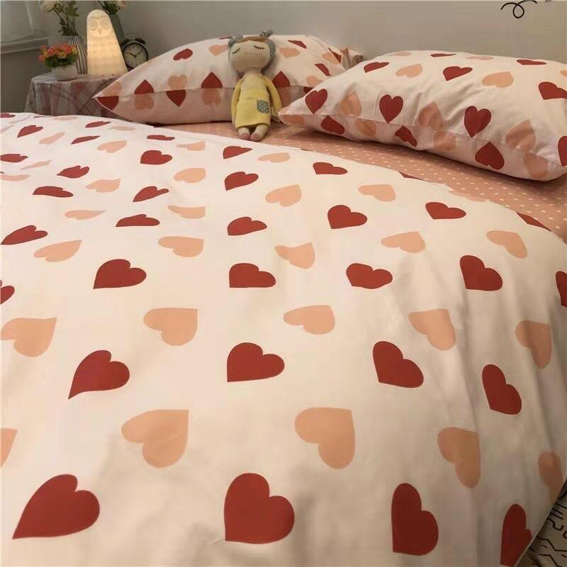Set Chăn Ga Gối Cotton Organic 100%cotton Hàng Nhập Khẩu Cao Cấp 4 Món Trái Tim