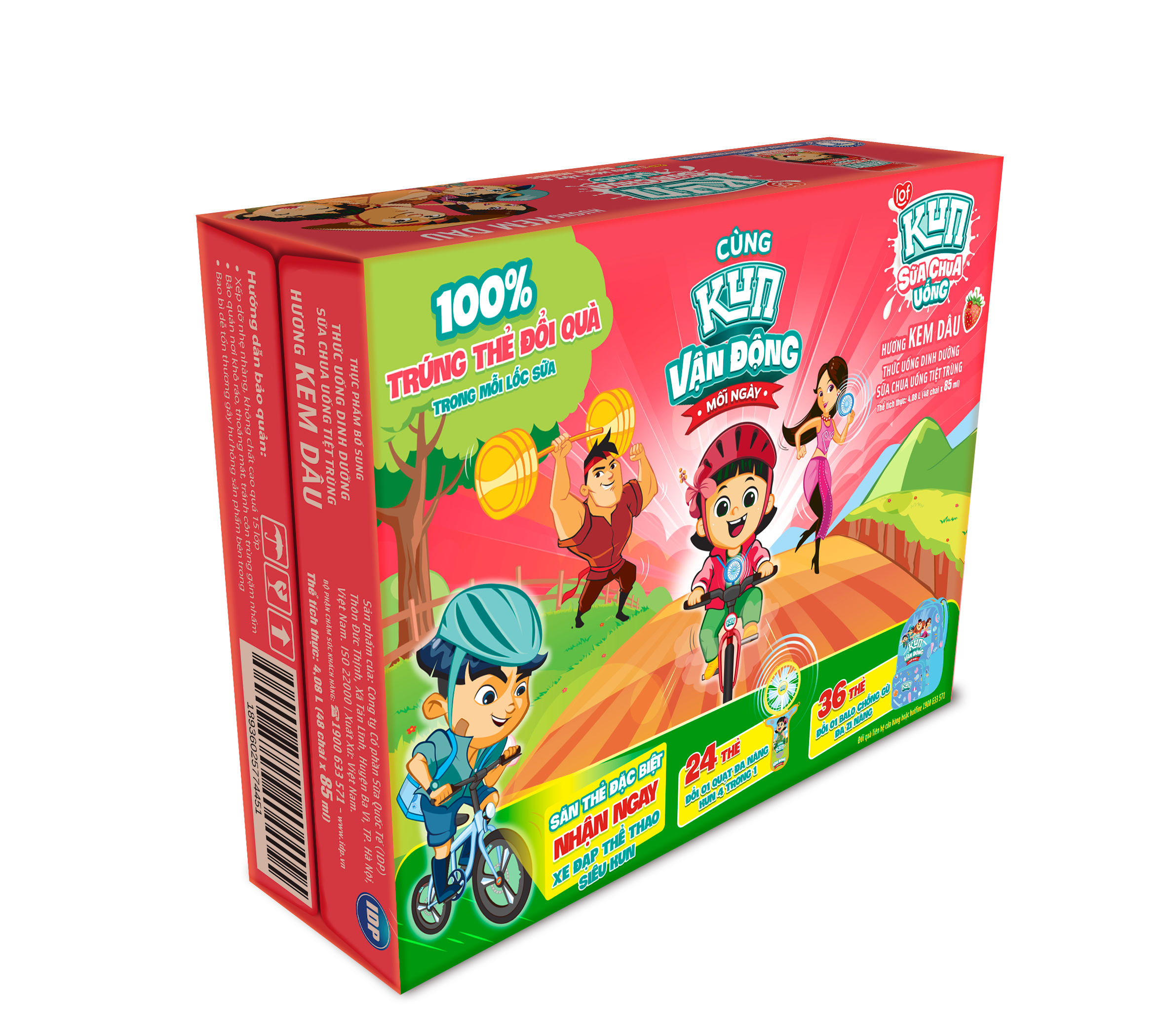 Kun sữa chua uống hương kem dâu thùng 48 chai x 85ml