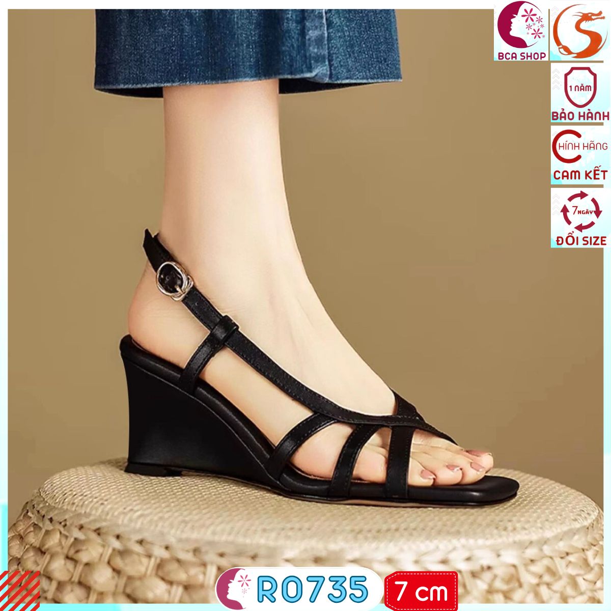 [THANH LỊCH + HIỆN ĐẠI]  Giày Đế Xuồng Nữ Quai Mảnh Kiểu Dáng Sandal Cao 7p RO735 ROSATA Phù Hợp Công Sở, Dạo Phố