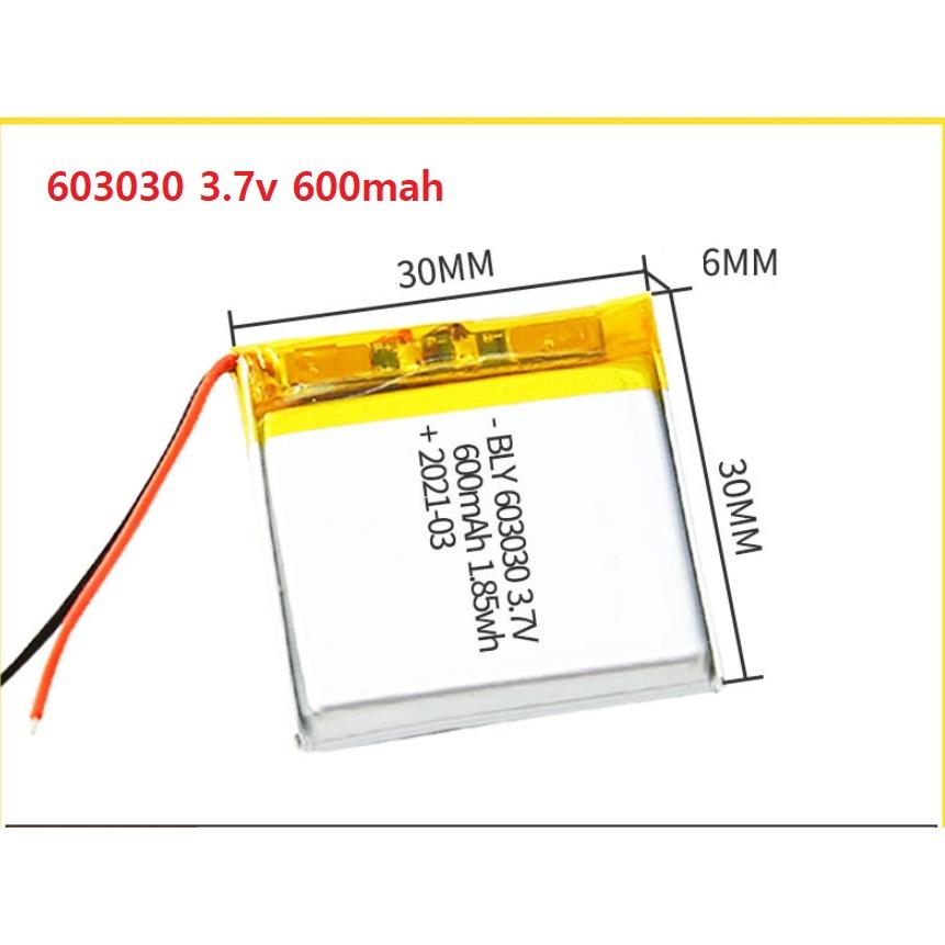 Pin Sạc Lithium Polymer 3.7V 600mah 603030 Cho tai nghe,loa Mp3 MP4 MP5 GPS PSP Bluetooth hàng mới