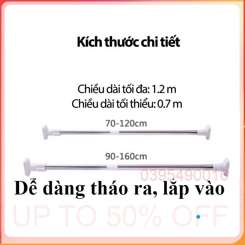 Xà Treo Quần Áo 120-160cm Treo Rèm Nhà Tắm Rút Gọn Đa Năng Không Cần Khoan Vít, Chất Liệu Inox Chắc Chắn - NGẮN 70 - 120 CM