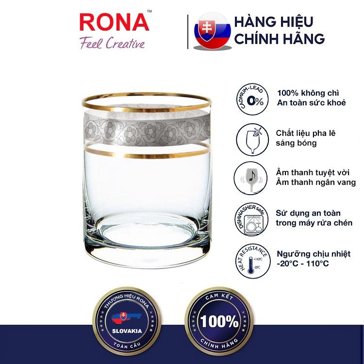 Bộ 6 ly pha lê uống whisky bia nước 280 ml mạ vàng platin Tiệp Khắc