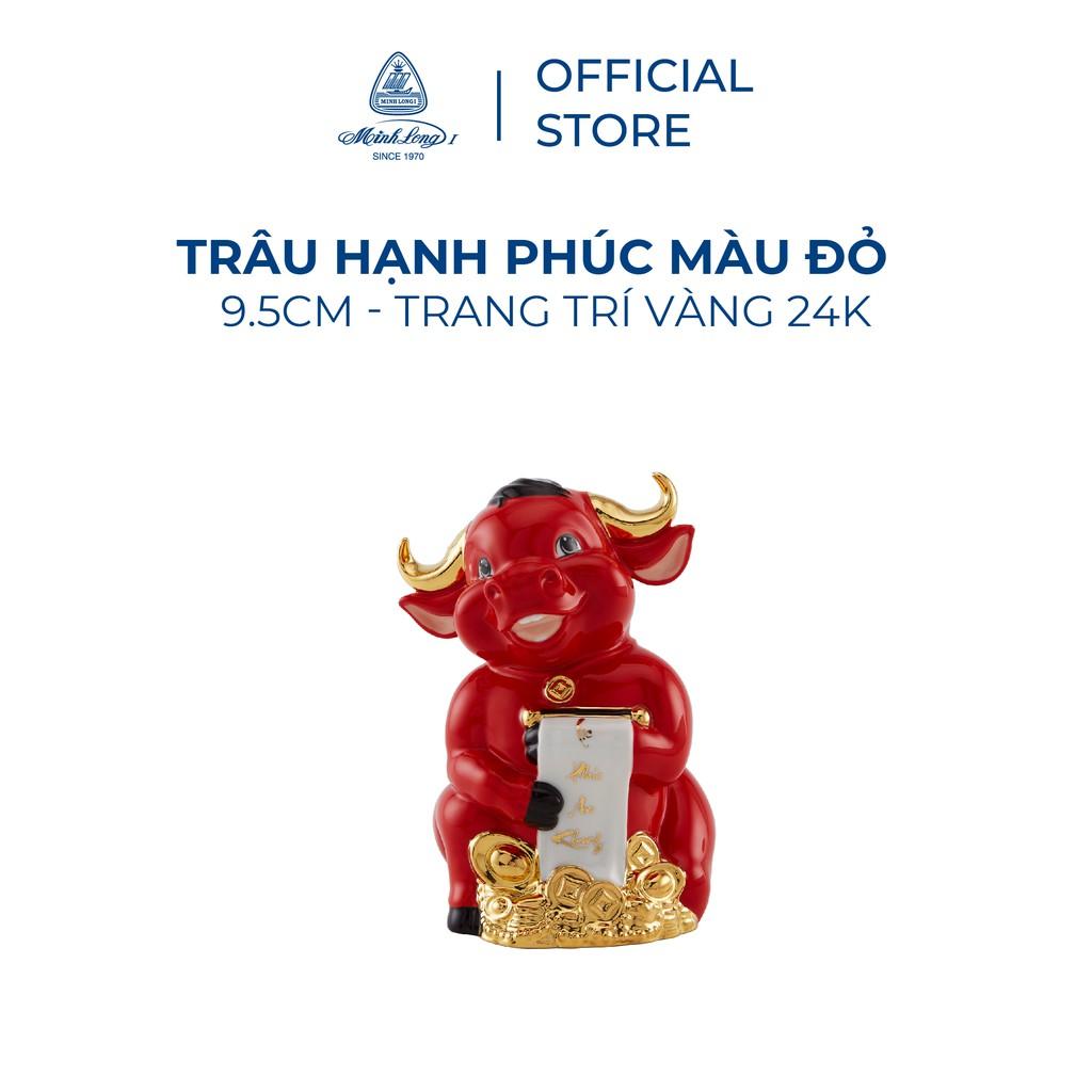 Trâu Hạnh Phúc MInh Long 9.5cm - Màu Đỏ - Trang trí vàng 24k