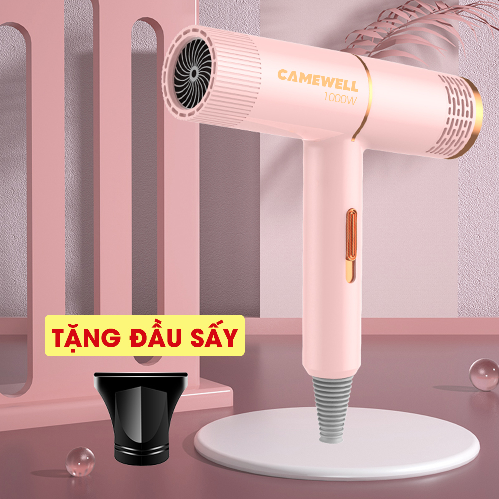 Máy sấy tóc mini CameWell chính hãng, máy sấy tóc công suất lớn 1000W tạo kiểu tóc chuyên nghiệp 2 chiều nóng lạnh CW01HD