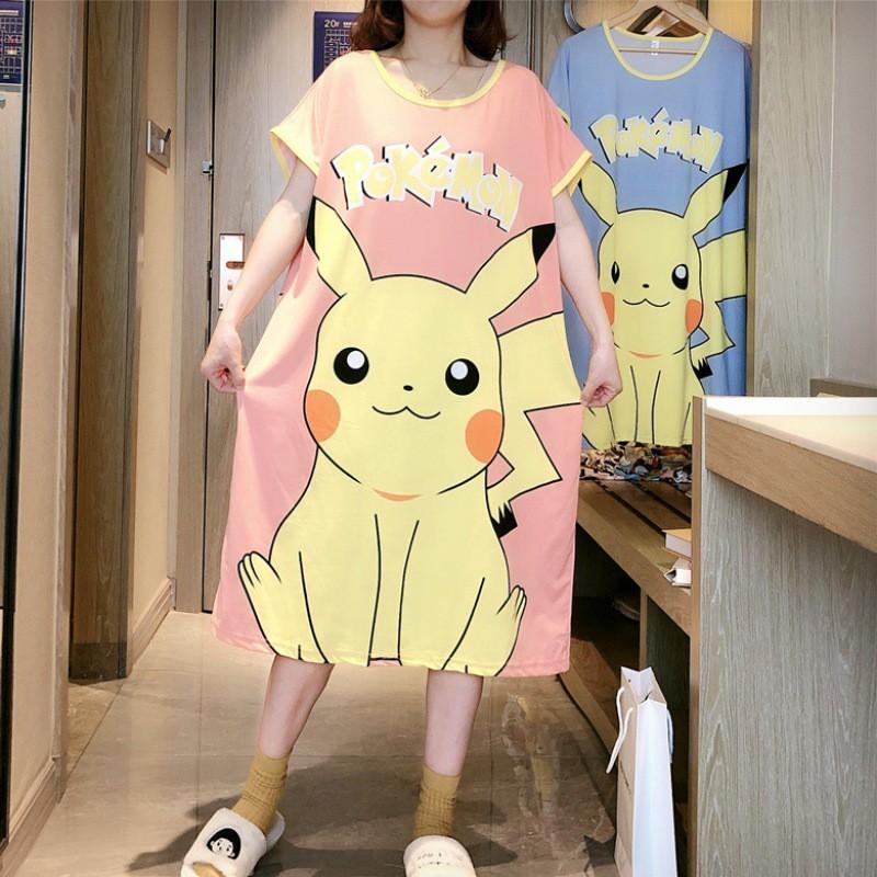 Đầm Ngủ Ngắn Tay In Họa Tiết Hoạt Hình Xinh Xắn Dành Cho Nữ