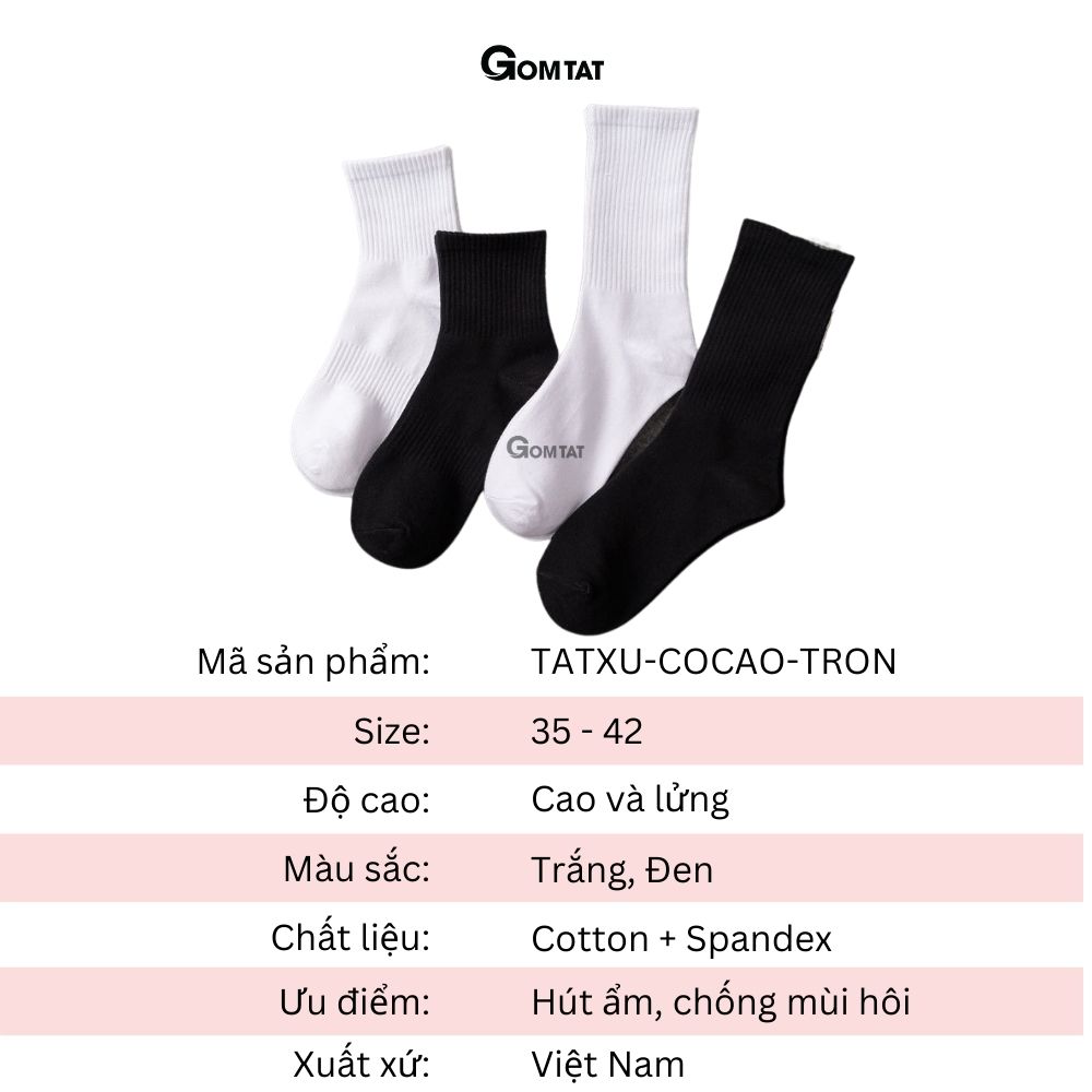 Tất vớ trơn lót xù nam nữ cổ cao, lửng GOMTAT thiết kế giữ ấm mùa đông chất liệu cotton êm chân - TATXU-COCAO-TRON