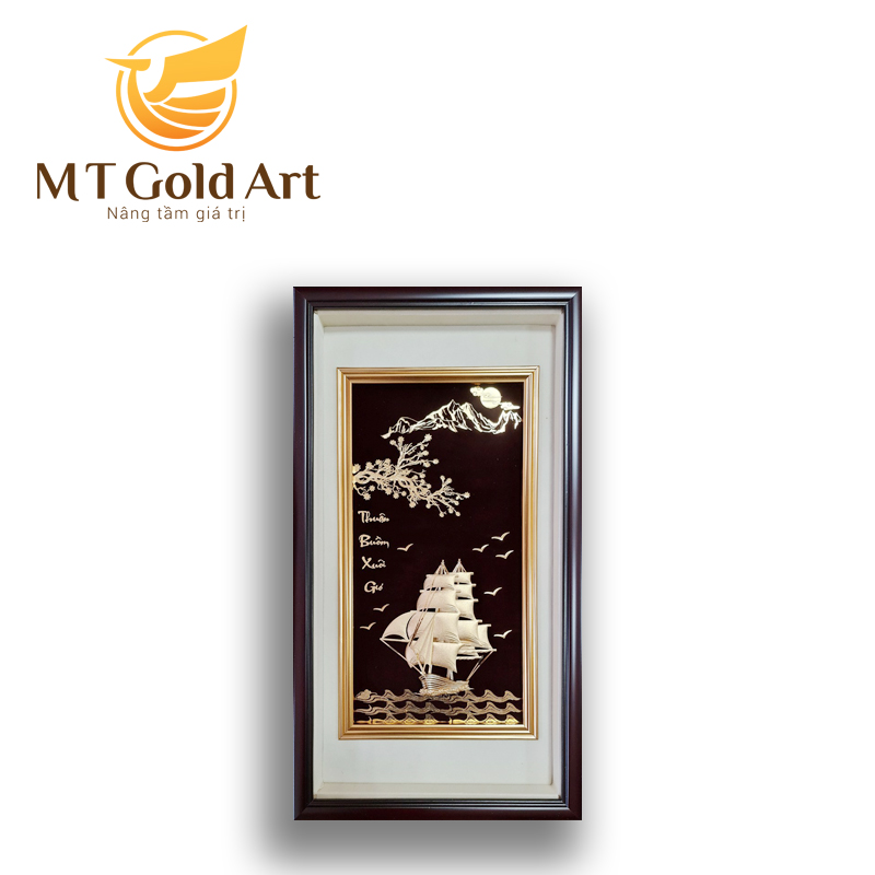 Tranh thuyền thuận buồm xuôi gió dát vàng (40x65cm) dáng đứng MT Gold Art- Hàng chính hãng, trang trí nhà cửa, phòng làm việc, quà tặng sếp, đối tác, khách hàng, tân gia, khai trương