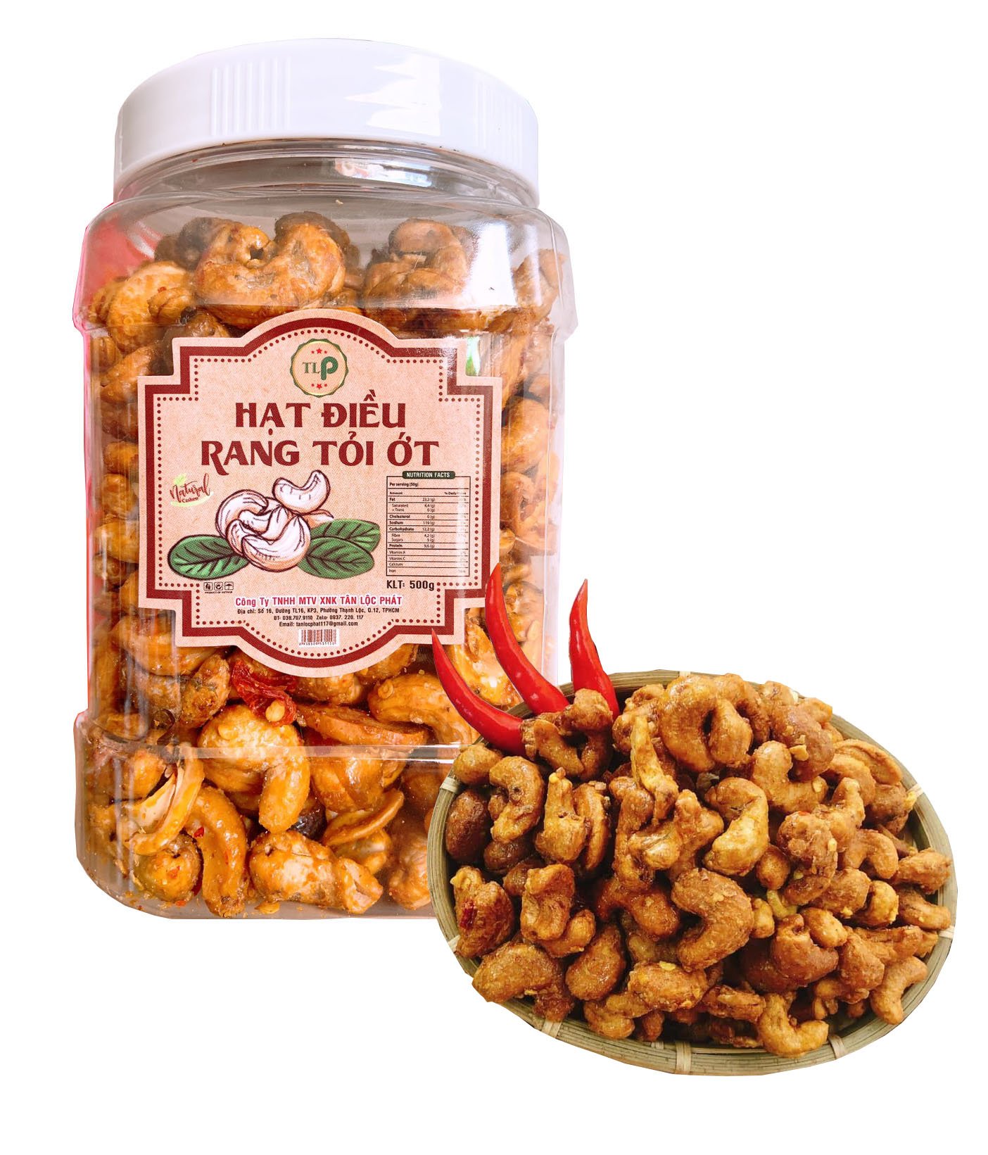 HẠT ĐIỀU RANG TỎI ỚT TÂN LỘC PHÁT COMBO 1KG- MỖI HŨ 500G