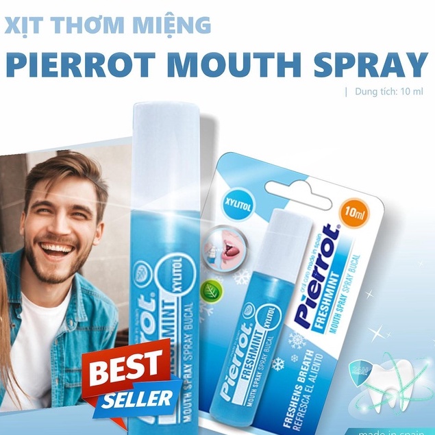 Tặng 1 hộp tăm răng Care4u -Nước xịt thơm miệng, diệt khuẩn PIERROT MOUTH SPRAY