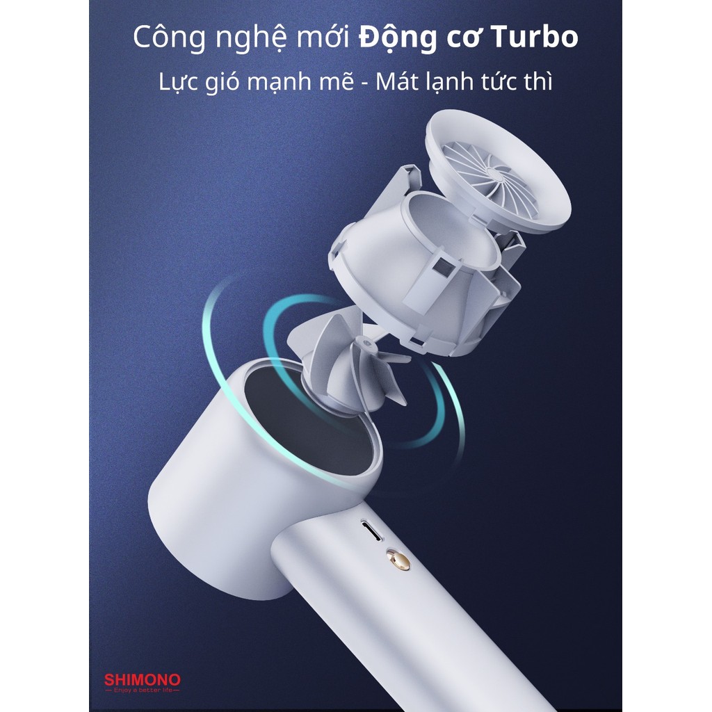 SHIMONO Quạt Cầm Tay Mini SM-HF18 100 Tốc Độ Gió Pin 4000mAh Sử Dụng 10 Tiếng Tặng Kèm Dây Đeo Hàng Chính Hãng