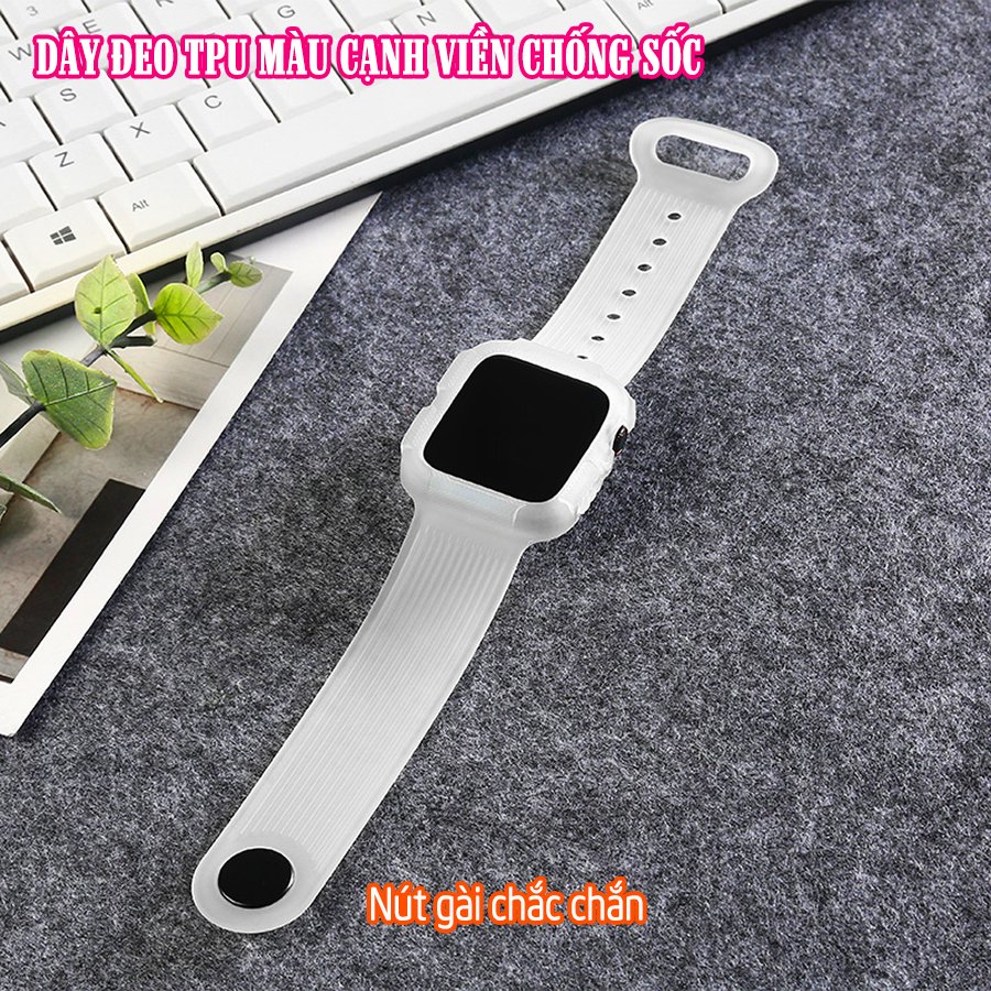 Dây Đeo liền ốp dành cho Apple Watch size 38/40/42/44mm TPU màu cạnh viền chống sốc - Trắng đục (tặng dán KCL theo size)