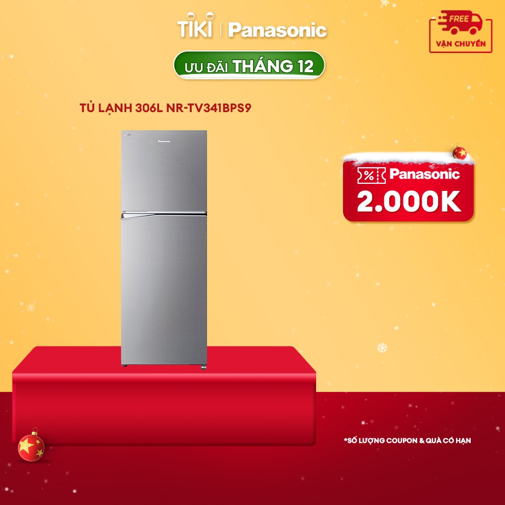 [Giao hàng Toàn quốc] Tủ lạnh Panasonic 2 cánh ngăn đá trên NR-TV341BPS9 - Dung tích 306L - Hành chính hãng