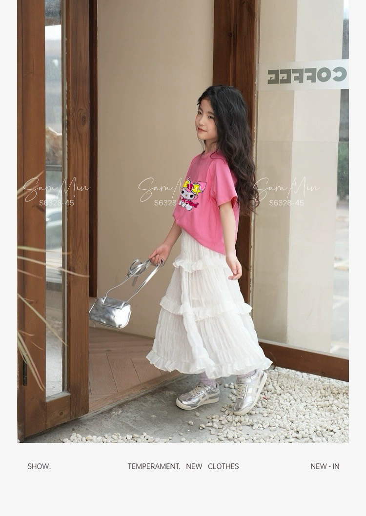 [Từ 1 đến 12 tuổi] Set váy áo cotton hồng Kuromi mềm mát đi biển đi học in Pe bé gái đến 45kg