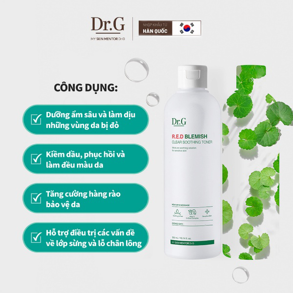 Nước Cân Bằng Dr.G 300ml Dưỡng Ẩm, Làm Dịu Da R.E.D Blemish Clear Soothing Toner 300ml