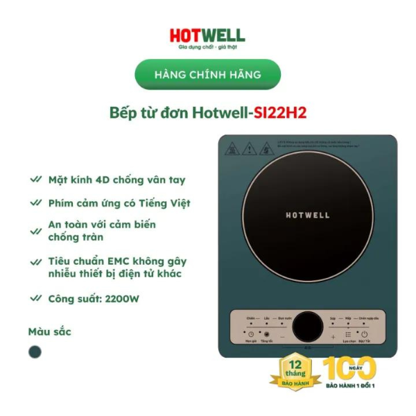 Bếp Từ Đơn HOTWELL SI22H2, Bảo Hành 12 Tháng, 1 Đổi 1 Trong 100 Ngày - Hàng Chính Hãng