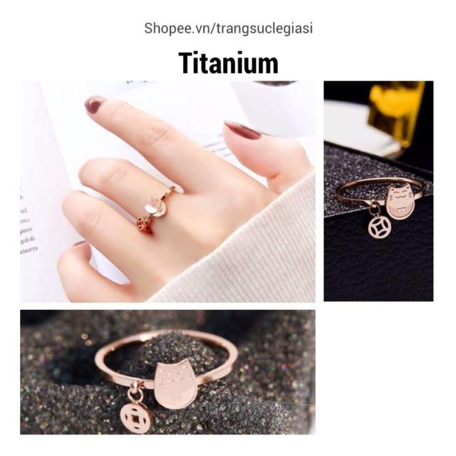 Nhẫn titan mèo may mắn không đen