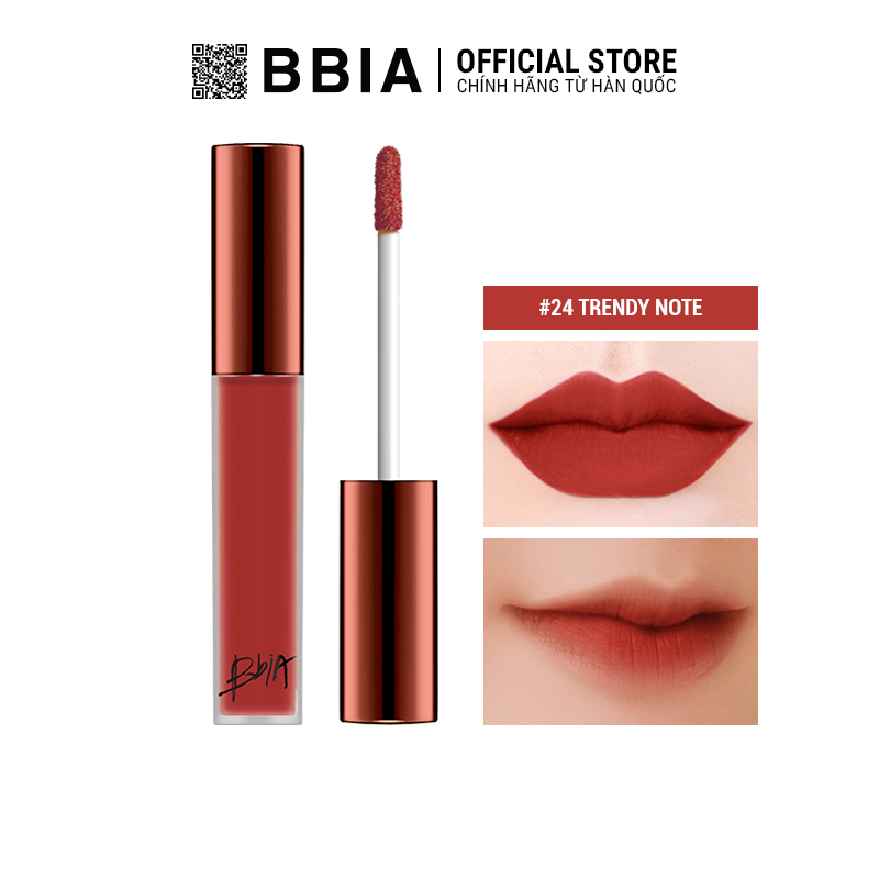 Son kem lì Bbia Last Velvet Lip Tint - 24 Trendy Note 5g (màu hồng đất ánh cam nhẹ)