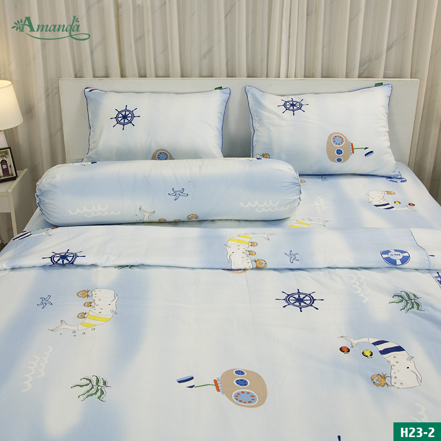 Bộ chăn drap cho bé cotton satin Hàn Quốc mềm mịn thoáng mát không xù lông