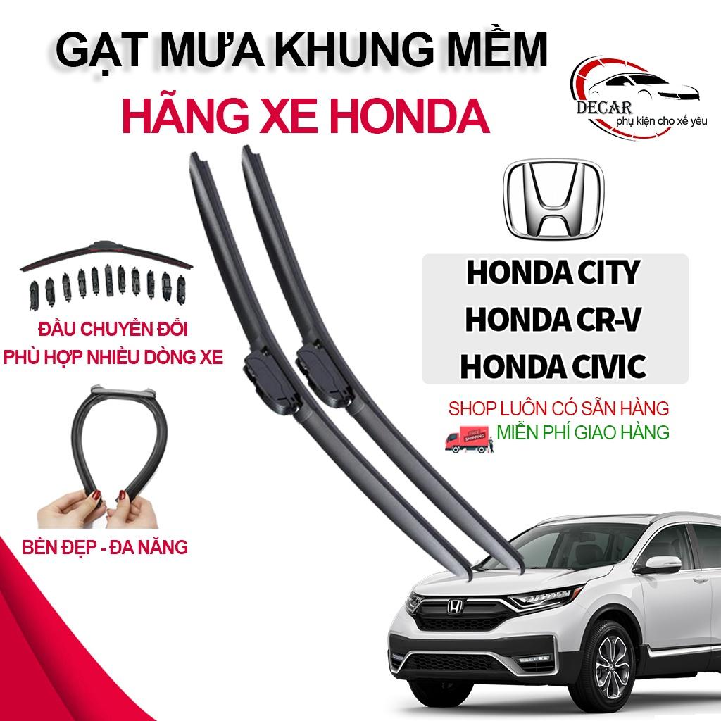 Gạt mưa khung mềm xe Honda Brio,Jazz,City,CR-V,HR-V,Civic, Accord thanh chổi cần gạt mưa silicon mềm không xương