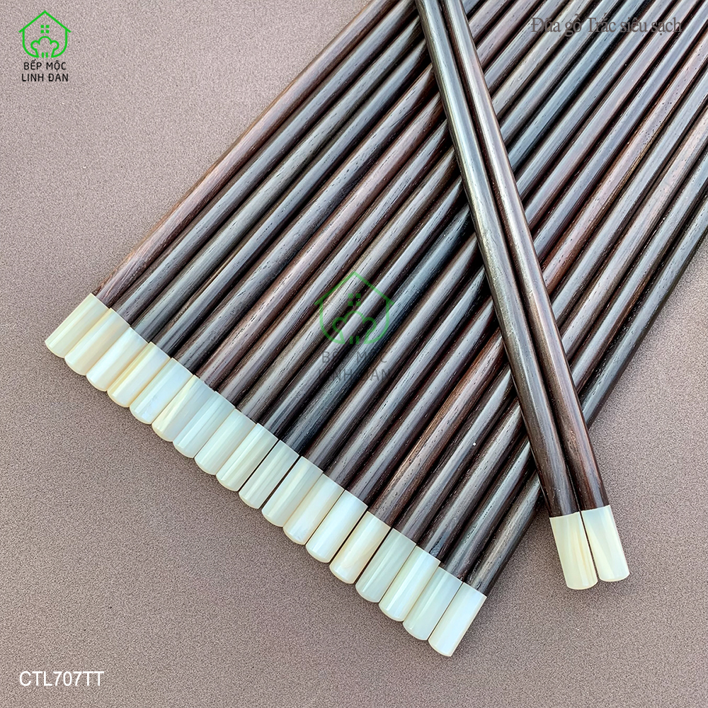 (5 Đôi) Đũa Gỗ Trắc Tự Nhiên Cẩn Xà Cừ Trắng - Kháng Khuẩn Siêu Sạch [CTL707TT-5]
