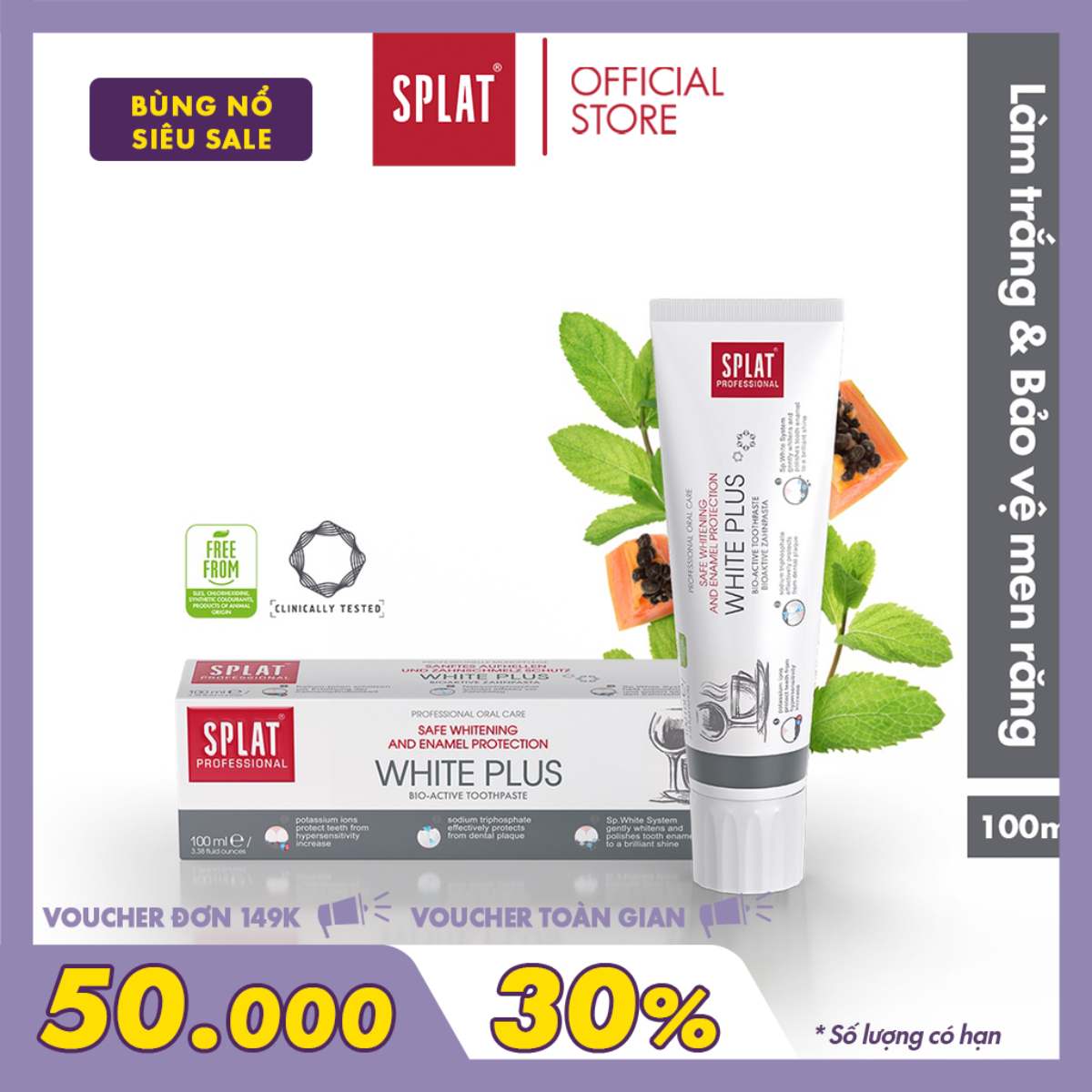 Kem Đánh Răng SPLAT White Plus Professional series Giúp Răng Chắc Khoẻ, Trắng Sáng Hạn Chế Mảng Bám Dung Tích 40ml