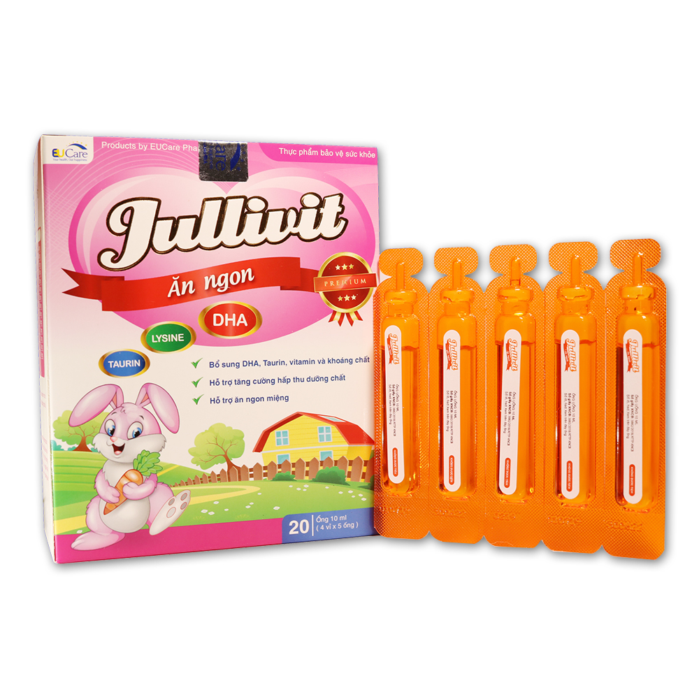 Jullivit Ăn Ngon giúp bé ăn ngon bổ sung DHA, Taurin, Vitamin và khoáng chất - Hộp 20 ống x 10ml siro ngọt nhẹ thơm dễ uống