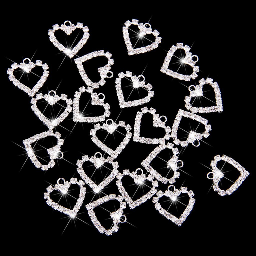 20pcs Silver Crystal Heart Charm Pendant Jewelry Bracelet Necklace Findings