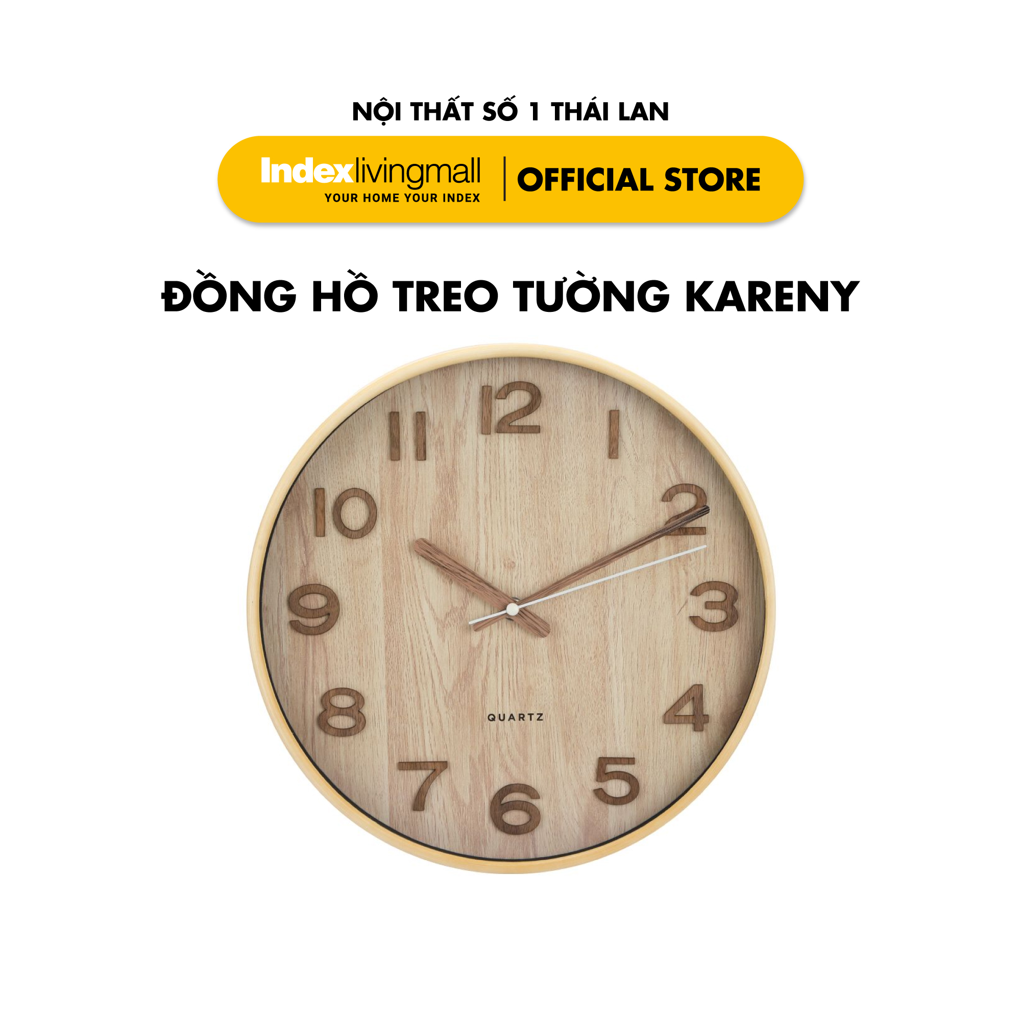 Đồng hồ treo tường trang trí nghệ thuật KARENY kích thước 30,1 x 4 x 30,1 cm (12inch) | Index Living Mall | Nội Thất Nhập khẩu Thái Lan
