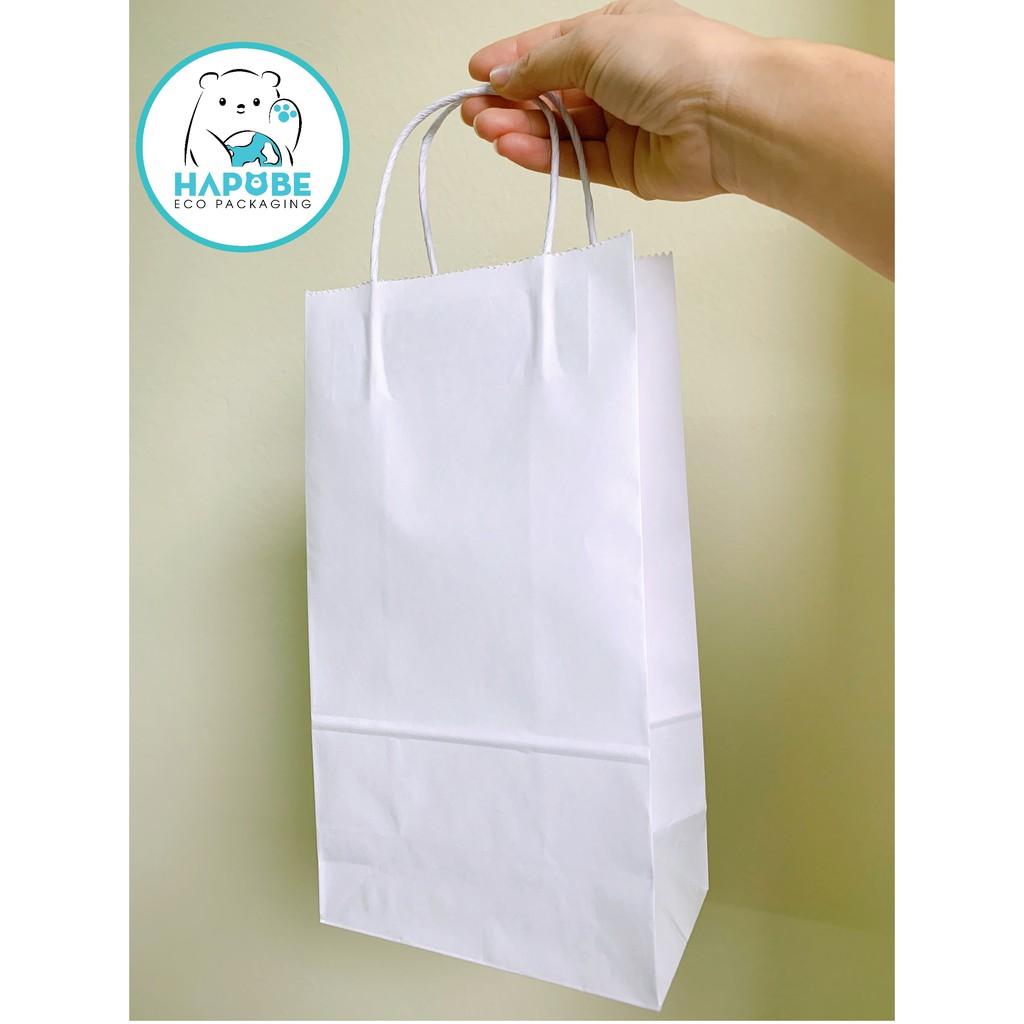 100 Túi giấy kraft nhật màu trắng có quai 80gsm 15,5x9x28cm