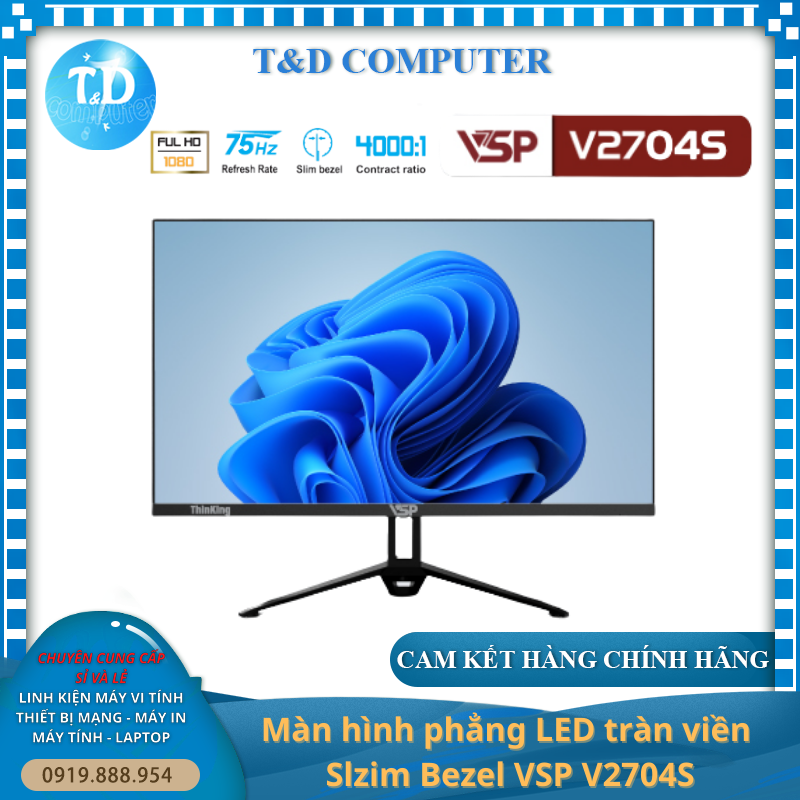 Màn hình Phẳng Tràn viền Slim Bezel 27inch VSP V2704S (27" VA FHD 75Hz, HDMI+VGA) - Hàng chính hãng TECH VISION phân phối