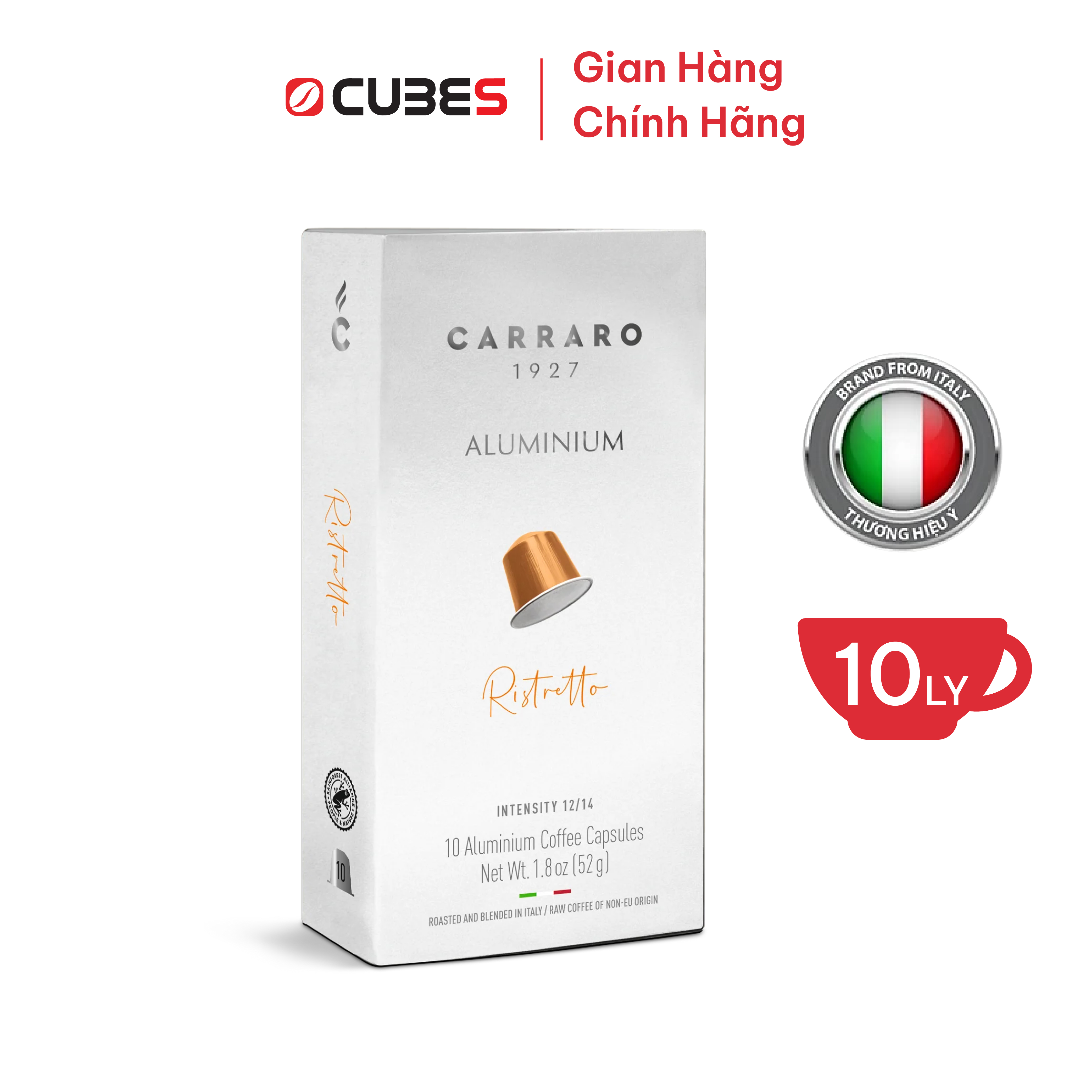 Cà Phê Viên Nén Carraro RISTRETTO Aluminum Mới - 10 viên - Tương thích với máy capsule Nespresso